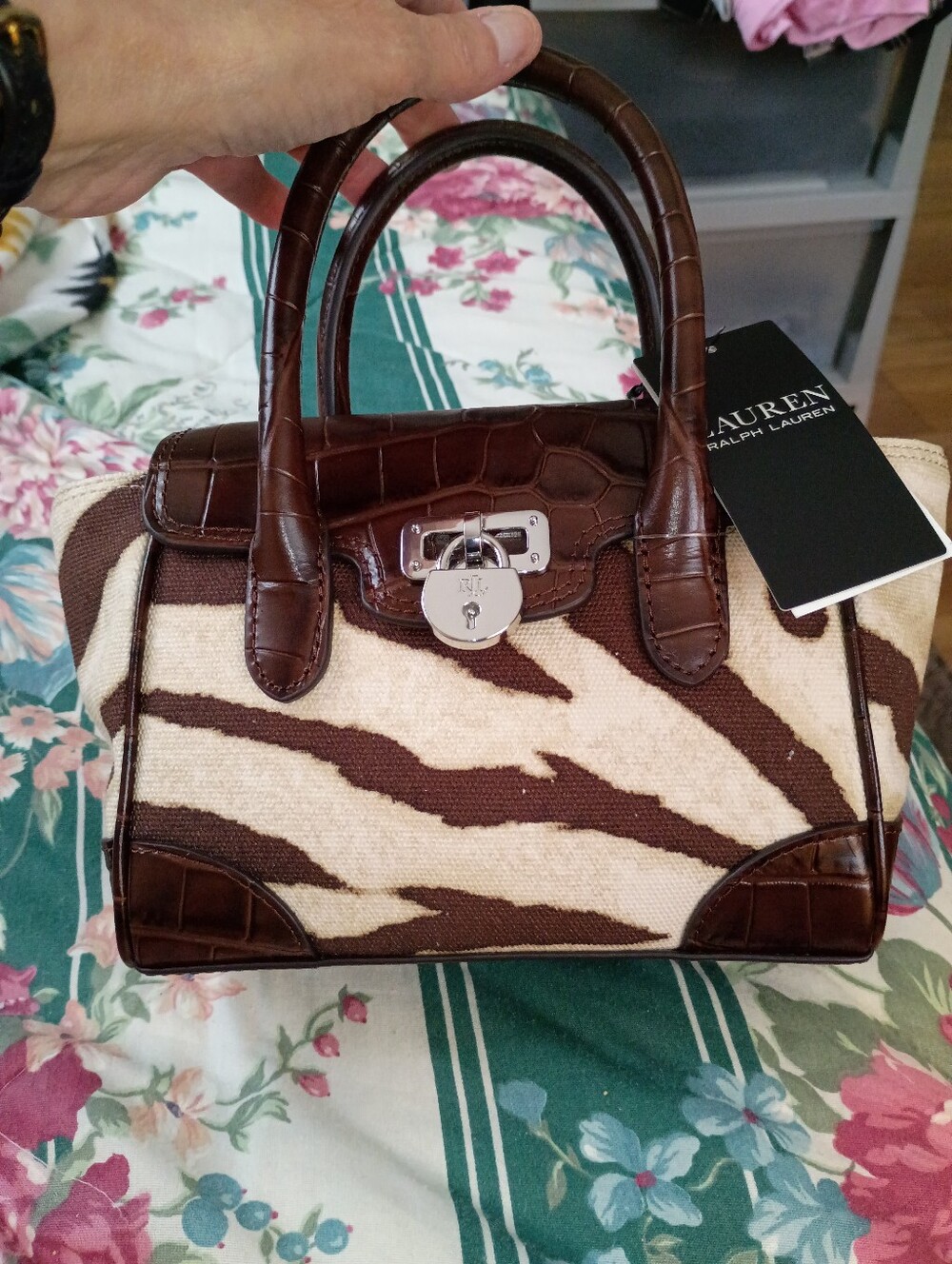 Ralph Lauren Brown & Cream Zebra-Print Satchel
